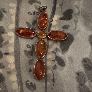 Amber Cross Pendant Necklace